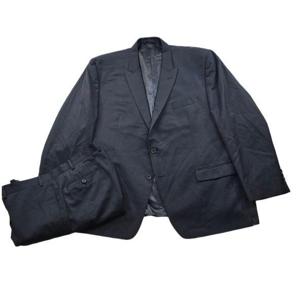 Michael Strahan Suit Mens 52S 52R 2 Piece Pants 38x24 Charcoal Wool Herringbone
